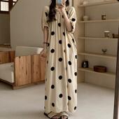 棉绸睡裙长裙女士加大加肥泡泡袖 美背长裙人造棉旅游沙滩裙到脚踝