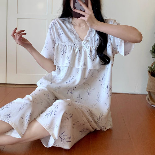 V领防凸点女棉绸睡衣套装可外穿