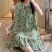 背心睡裙女夏棉绸日系花卉连衣裙可外穿家居服人造棉高级感绵绸裙