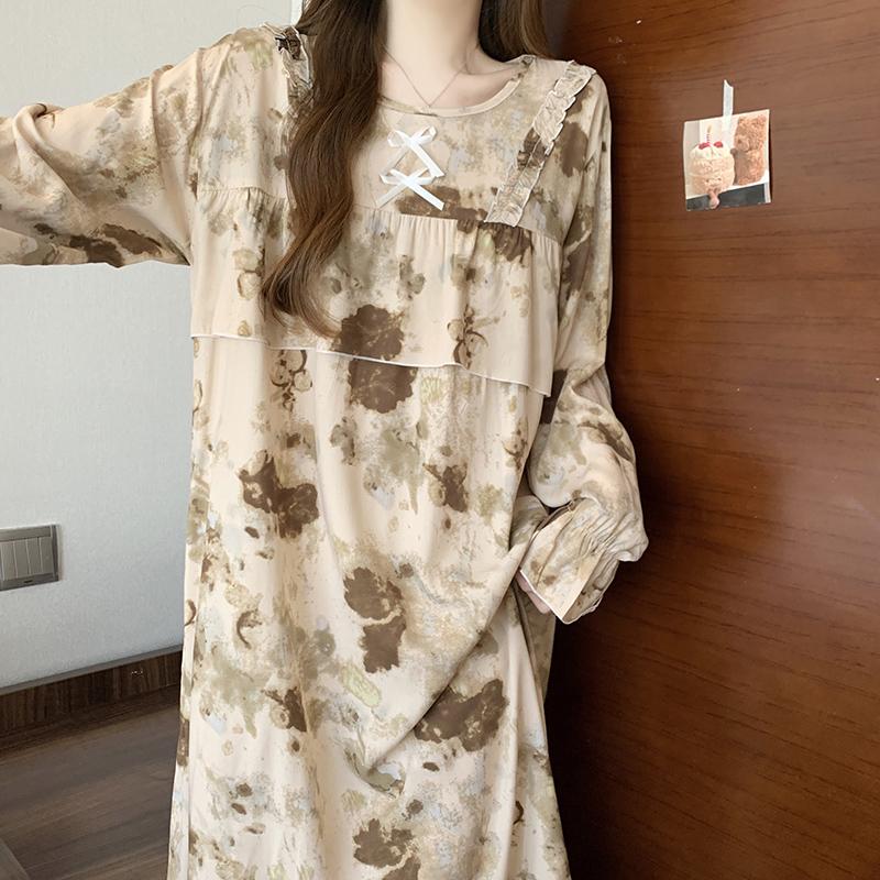 春秋季防凸点睡裙女韩版减龄法式复古气质棉绸裙免穿内衣连衣裙夏