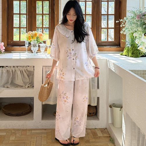 夏季新中式棉绸女睡衣套装可外穿