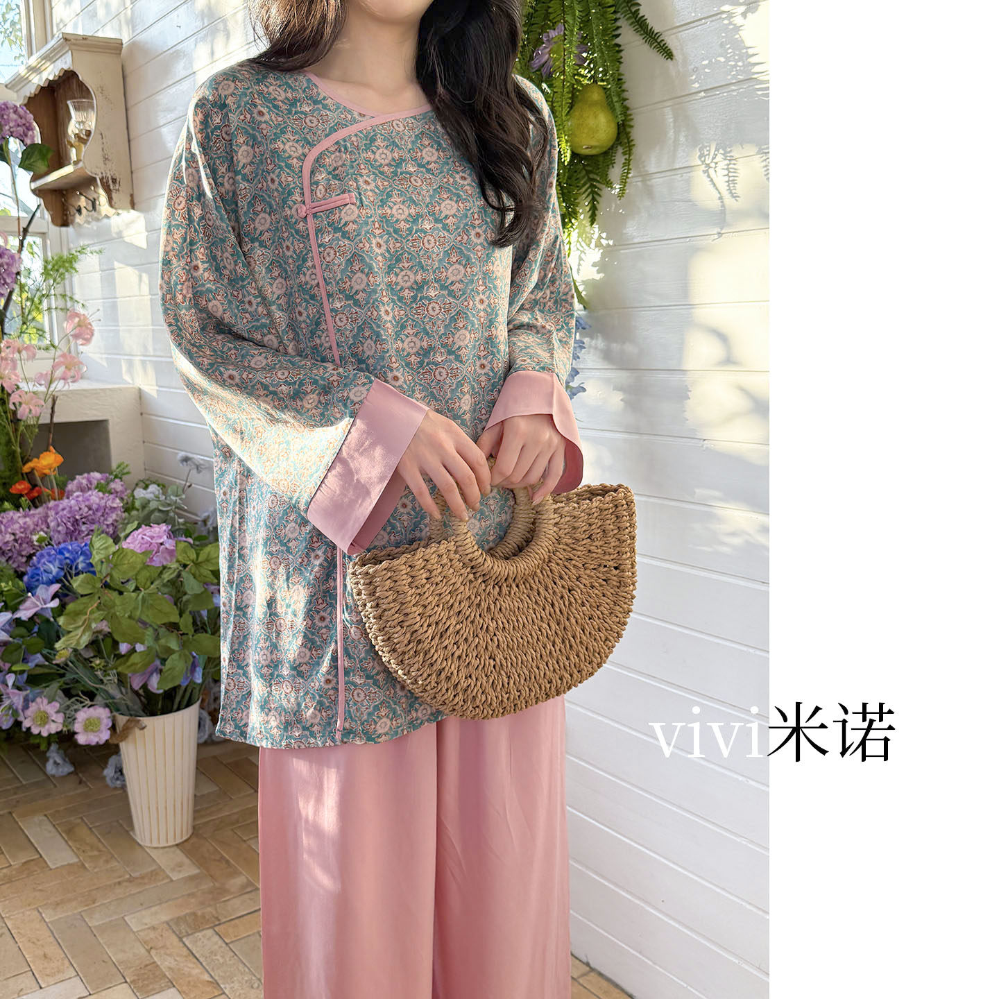 新中式国风棉绸睡衣女春夏季长袖绵绸可外穿两件套粉色家居服薄款,女士内衣/男士内衣/家居服,睡衣/家居服套装,淘宝优惠券,粉丝福利购,淘宝优惠卷