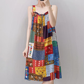 棉绸长裙 宽松减龄大码 波西米亚印花吊带睡裙连衣裙女夏季 2025新款