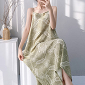 小清新吊带棉绸睡裙女夏薄款 慵懒风家居服高级感内搭度假长裙 无袖