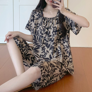 2026新款棉绸睡衣女夏季薄款短袖印花家居服套装防凸点宽松两件套