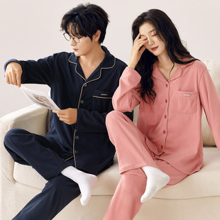 25秋冬 翻领家居服简约开衫 德绒情侣睡衣套装 男女秋冬保暖软糯长袖