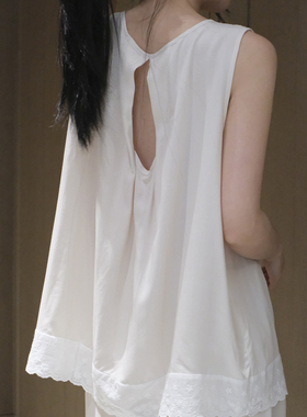 纯欲白色木耳边无袖棉绸带胸垫睡衣女夏季高级感防凸点显瘦家居服