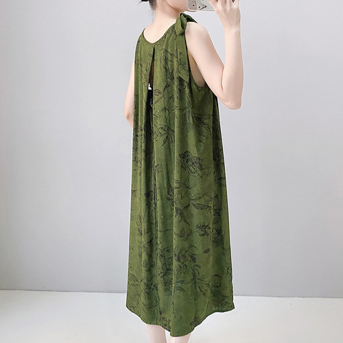 棉绸睡裙女夏吊带睡衣加肥加长裙