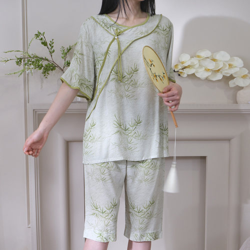 棉绸凉感女春夏短袖家居服套装