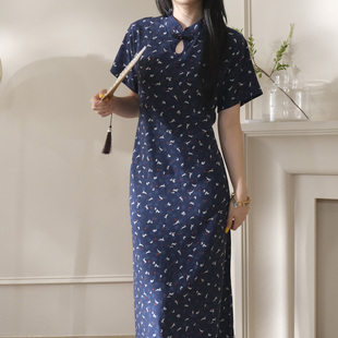 棉绸家居服高级感连衣裙度假裙可外穿 复古碎花改良旗袍睡裙女夏季