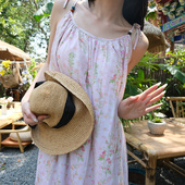带胸垫睡裙女夏棉绸碎花吊带长裙甜美可爱可外穿防凸点薄款 连衣裙