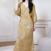 裹系棉绸睡裙女夏季 薄长裙 可外穿家居服甜美少女系带连衣裙新中式