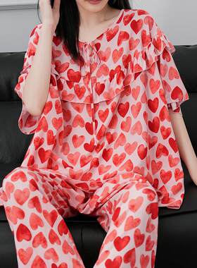 桃心家居服宽松大码睡衣套装