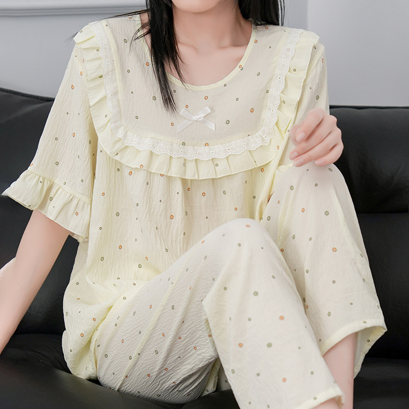 公主风睡衣女夏季薄款云朵棉短袖长裤甜美波点夏天宽松家居服套装