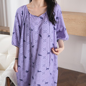 可外穿家居服睡衣 棉绸睡衣宽松卡通猫咪大码 国风睡裙女士夏季 薄款