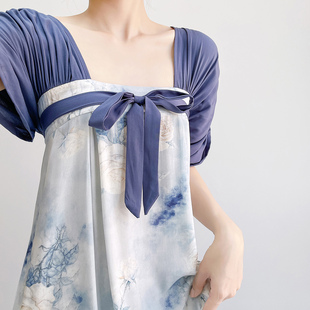 改良汉服棉绸睡裙女夏季薄款短袖中长款可外穿家居服复古风连衣裙