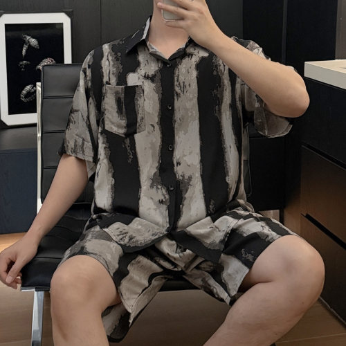 男士夏季薄款棉绸睡衣套装
