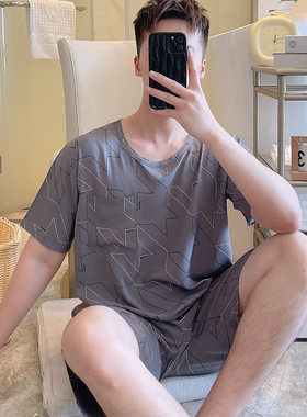 男棉绸可外穿短袖中裤睡衣