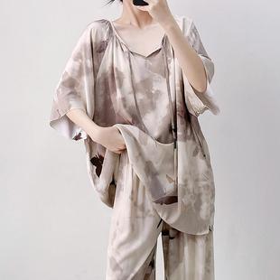 新中式 2025新款 型家居服套装 春夏季 国风绵绸 棉绸睡衣女宽松加大版