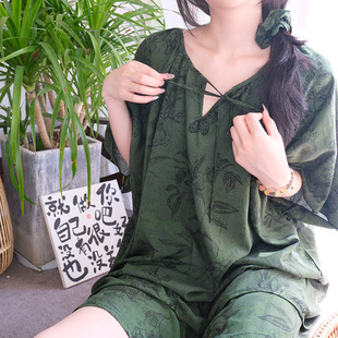 夏季 国风防凸点新中式 棉绸套头睡衣女带内衬慵懒风人造棉家居服薄