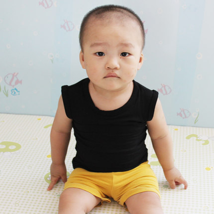 夏季婴儿莫代尔背心儿童薄款无袖衫男女宝宝圆领纯色宽肩打底衫