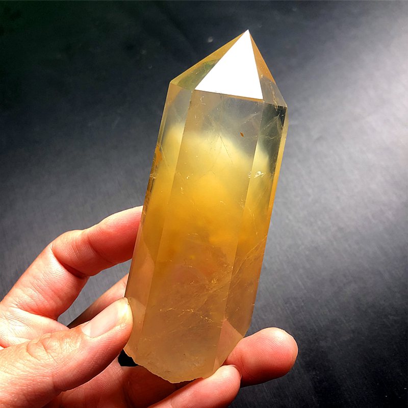 稀少天然黄兔毛水晶柱原石黄色水晶兔毛水晶家居办公室摆件装饰