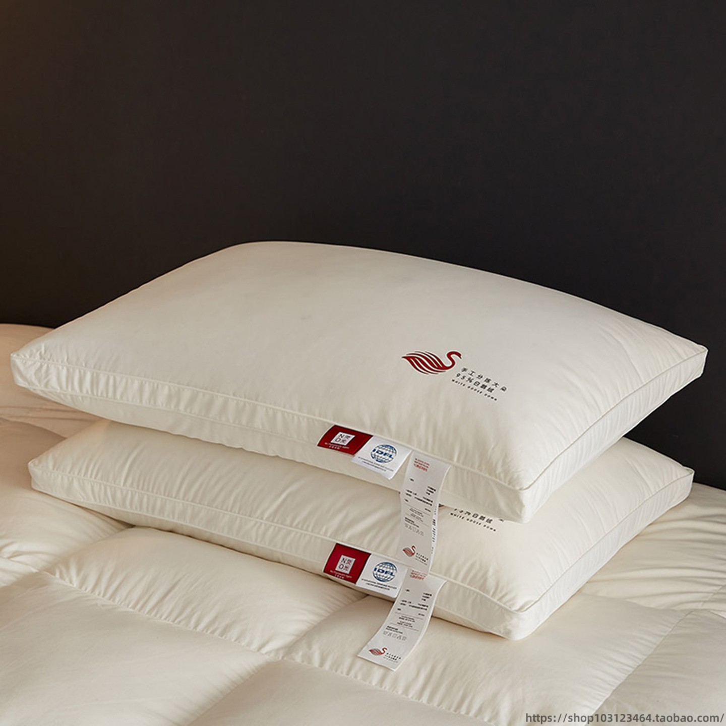 柔软五星级酒店白鹅绒枕头护颈椎助睡眠羽绒枕芯一对装成人整头男