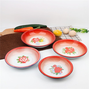 经典怀旧搪瓷圆盘搪瓷盘子搪瓷饭碟饭盘加深圆盘吃碟搪瓷汤盆菜碟