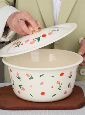 新款高档搪瓷盖盆特厚搪瓷盖碗家用厨房装油盆汤盆带盖和面盆深盆