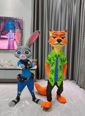 112cm巨大疯狂动物城朱迪兔子尼克狐狸益智拼装积木玩具摆件礼物