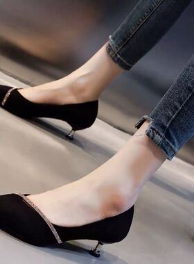 单鞋女2025新款春秋水钻高跟鞋女百搭气质细跟少女鞋3cm优雅时尚