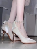 细跟成人礼气质名媛高跟鞋 女日常可穿伴娘新娘配婚纱婚鞋 单鞋 法式