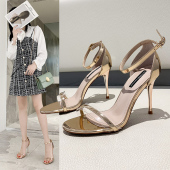 ins性感网红仙女高跟鞋 百搭一字带配裙露趾凉鞋 细跟 新款 2026夏季