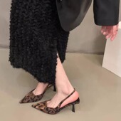 气质尖头单鞋 小众豹纹高跟鞋 子2025新款 春夏季 细跟包头凉鞋 仙女鞋