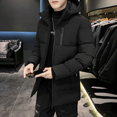 羽绒棉服青年中长款 男士 冬季 棉衣可脱帽双拉链军大衣加厚保暖棉袄