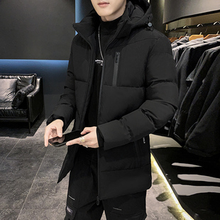 男士冬季羽绒棉服青年中长款棉衣可脱帽双拉链军大衣加厚保暖棉袄