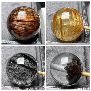 一物一图纯天然金发晶黑发晶单珠散珠10/12/16手链多宝吊坠钛晶