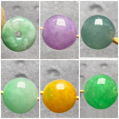 一物一图天然翡翠单珠散珠阳绿糯种紫罗单黄翡10/12/手链配饰DIY
