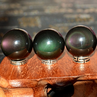 纯天然双彩眼黑曜石散珠