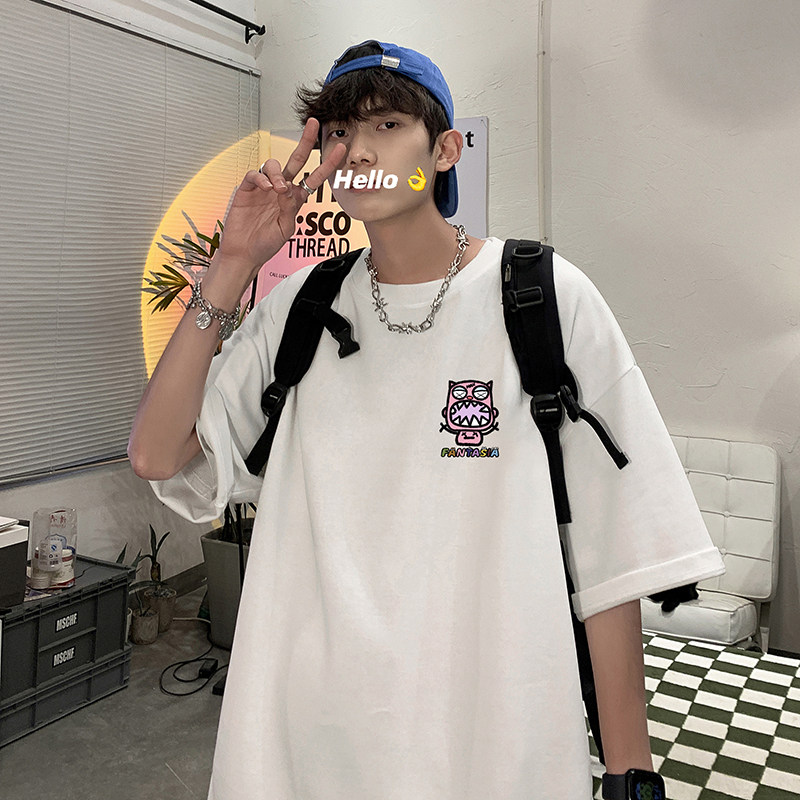 直播供应有280克男女重磅220克纯棉美式印花宽松短袖t恤T751-P25,男装T恤,电商A486
