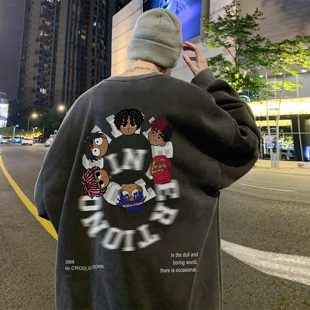 重磅华棉 美式做旧水洗复古印花潮流圆领卫衣外套 W503-P60图片