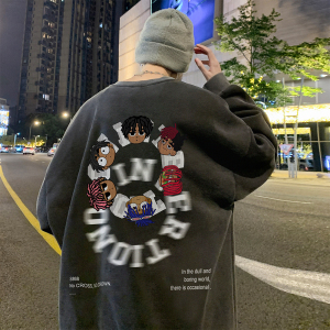 重磅华棉 美式做旧水洗复古印花潮流圆领卫衣外套 W503-P60图片