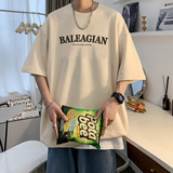 wassuphappy美式重磅t恤男夏季情侣装纯棉短袖潮流微弹七分半袖，男装T恤，电商A486