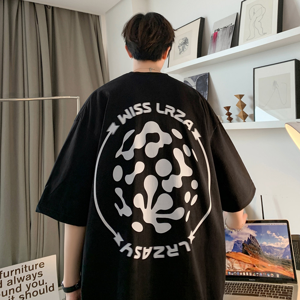 重磅纯棉直播有280克双纱美式潮牌印花宽松情侣短袖t恤T586-P25,男装T恤,电商A486
