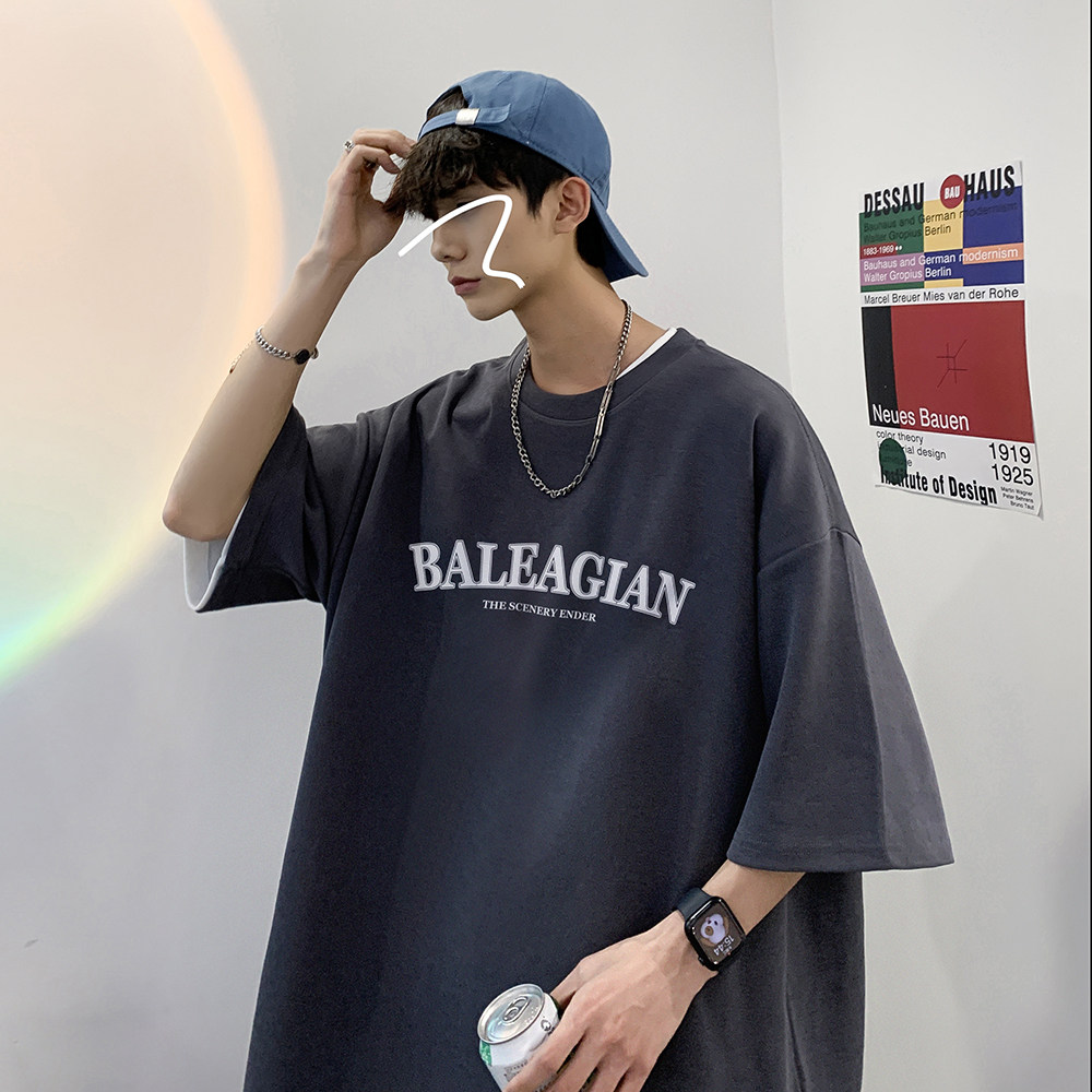 wassuphappy美式重磅t恤男夏季情侣装纯棉短袖潮流微弹七分半袖,男装T恤,电商A486