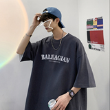 wassuphappy美式重磅t恤男夏季情侣装纯棉短袖潮流微弹七分半袖，男装T恤，电商A486