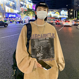 抖音品质数据超好美式水洗做旧潮牌宽松长袖t恤CT211-P45控58，男装T恤，电商A486
