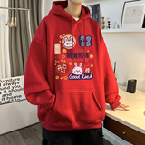 重磅华棉2023春装美式潮牌卡通宽松连帽卫衣外套W715-P50，男装卫衣，电商A486