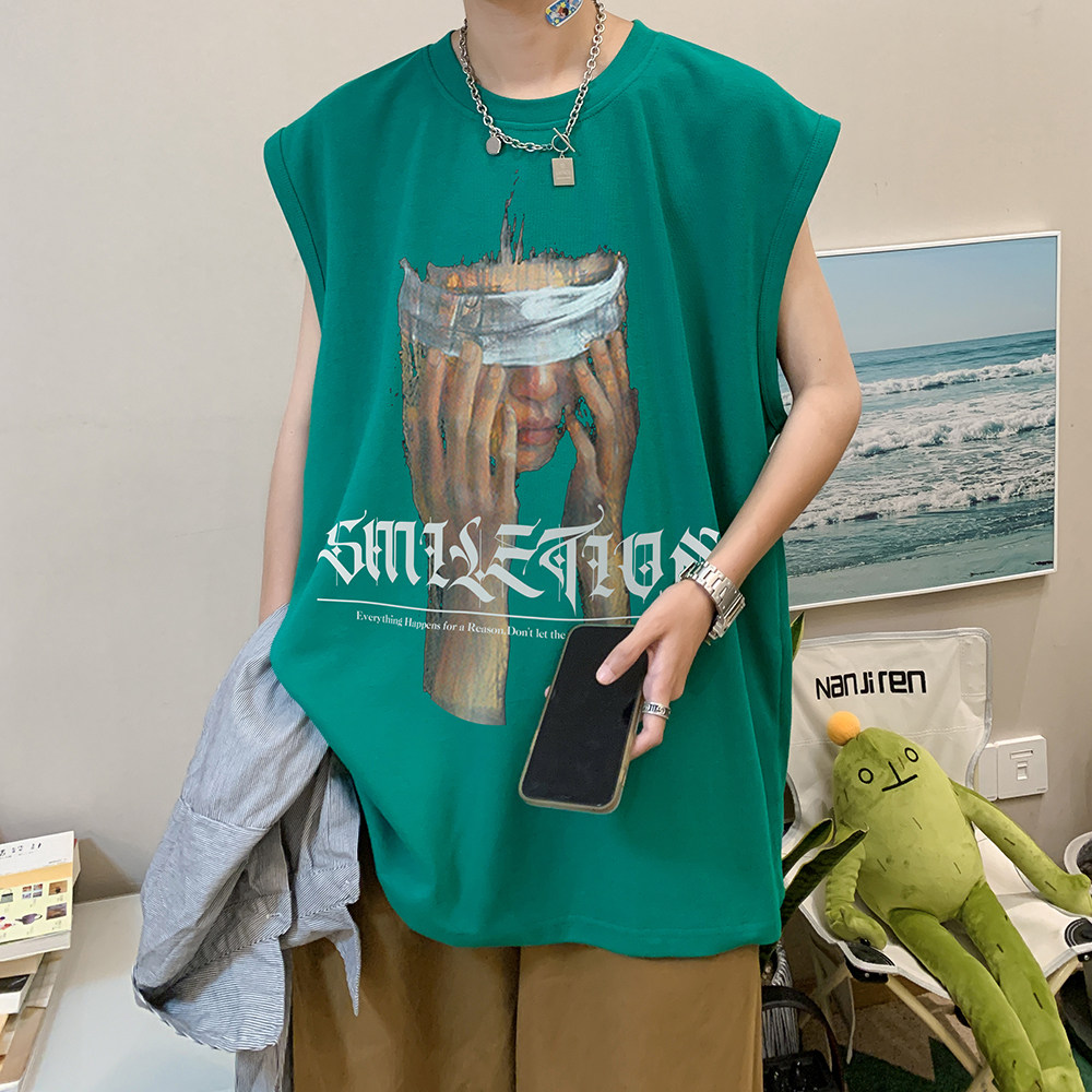 数据超好抖音品质印花宽松无袖背心韩版ins风潮牌t恤BX616-P20,男装背心/马甲,电商A486