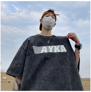 重磅炒雪花水洗纯棉 直播有280克美式潮牌印花宽松短袖t恤T603P35图片
